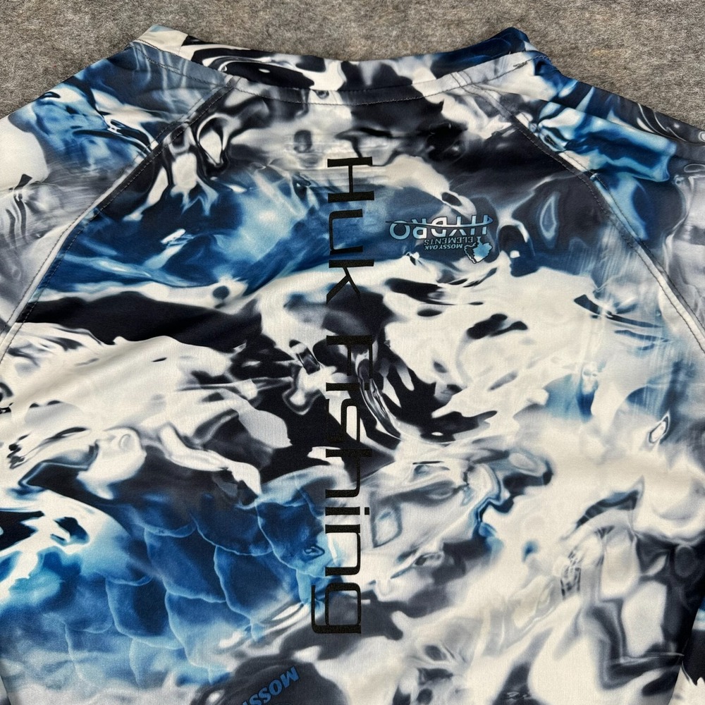HUK Performance Fishing Shirt Mossy Oak Elements Hydro Camo Blue Mens Small S - Picture 9 of 12